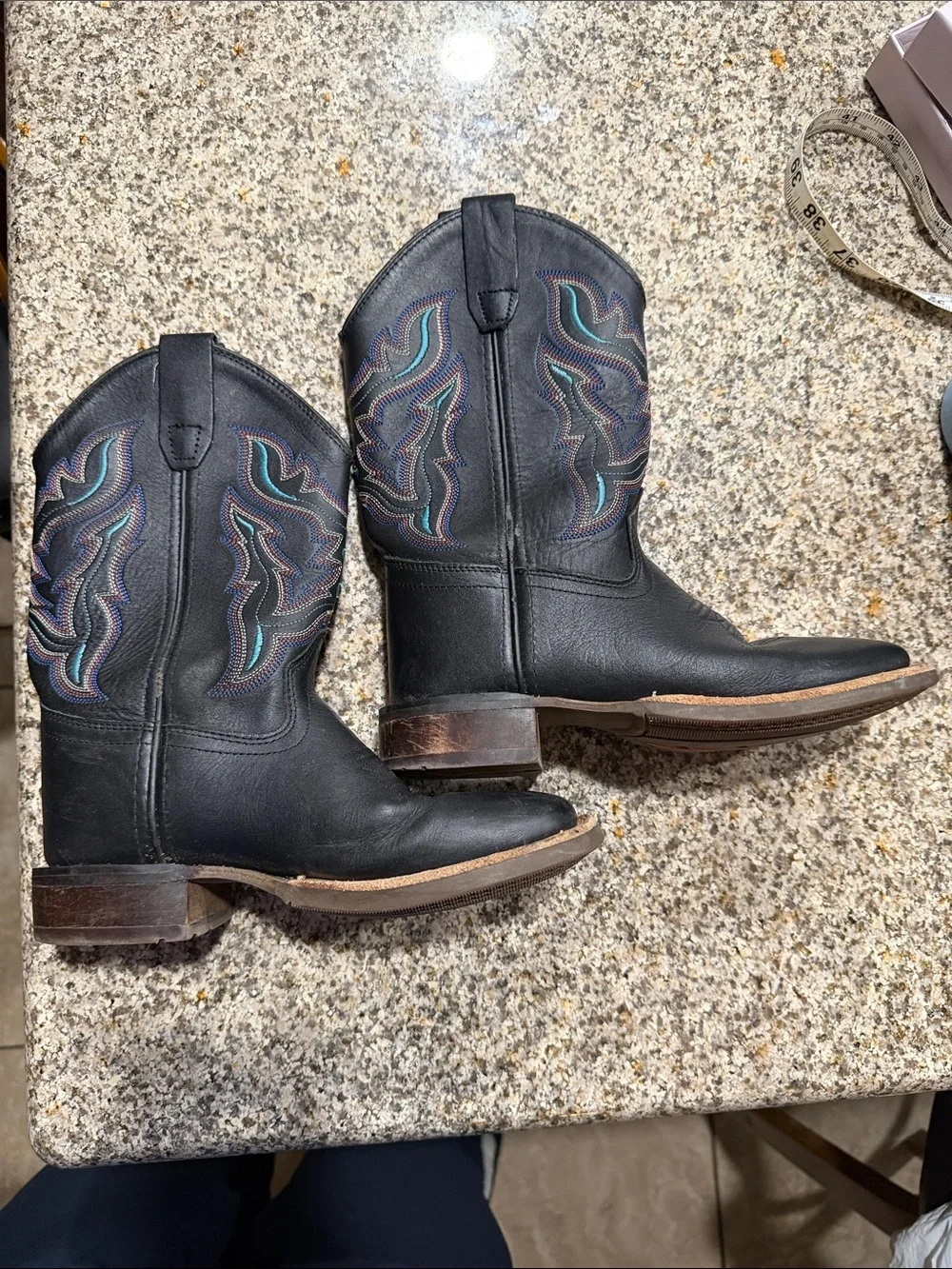 Shyanne Black with pink and turquoise embroidery Cowboy Boots Leather